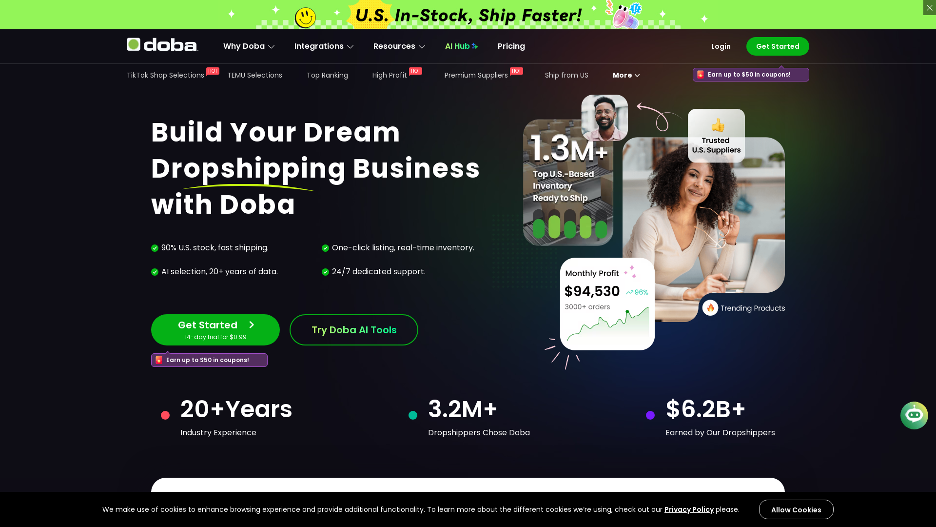 Doba's AI-powered dropshipping platform interface
