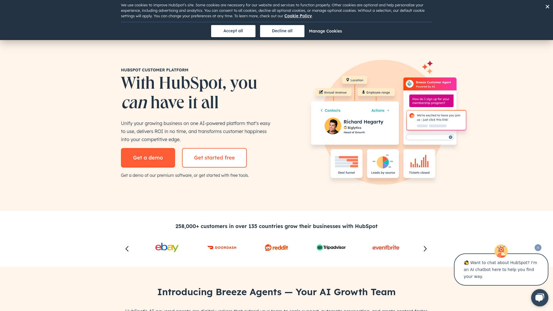 HubSpot's customer platform interface showcasing integrated tools
